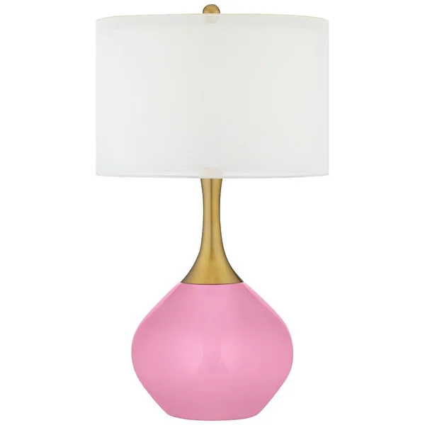 Color + Plus Candy Pink Nickki Brass Table Lamp