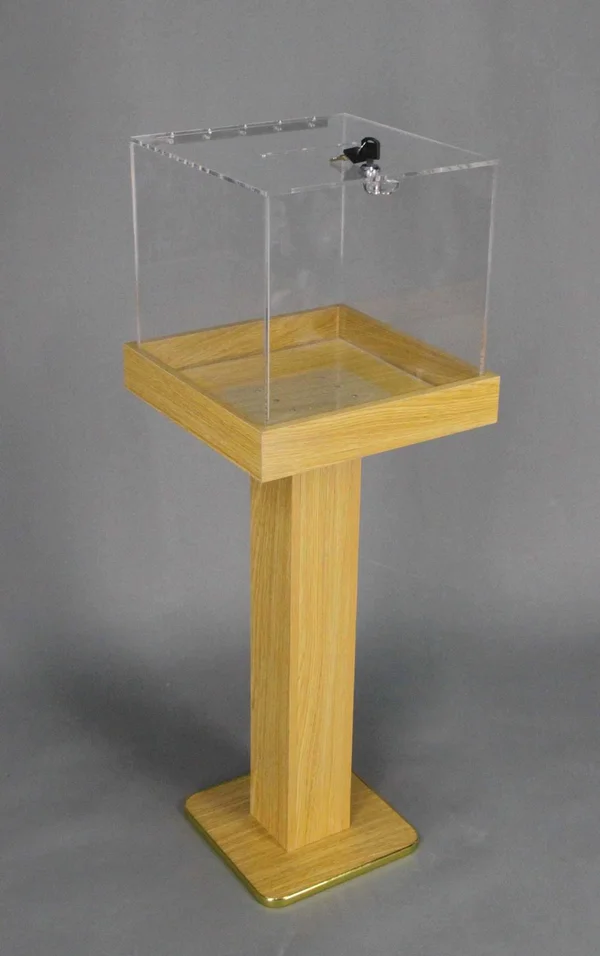 FixtureDisplays Wood Acrylic Large Floor Standing Tithing Box Offering Box Ballot Box Church Donation Box 14300 - 15 x 15 x 38"