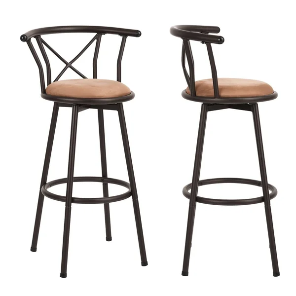 Furniturer Hailey 29 in. Brown Swivel Bar Stool (Set of 2)