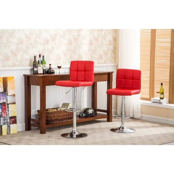 Porch & Den Galena Chrome and Faux Leather Height-Adjustable Barstools (Set of 2) Red