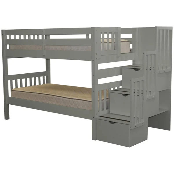 Bedz King Bunk Bed with Storage, Gray, Twin Over Twin