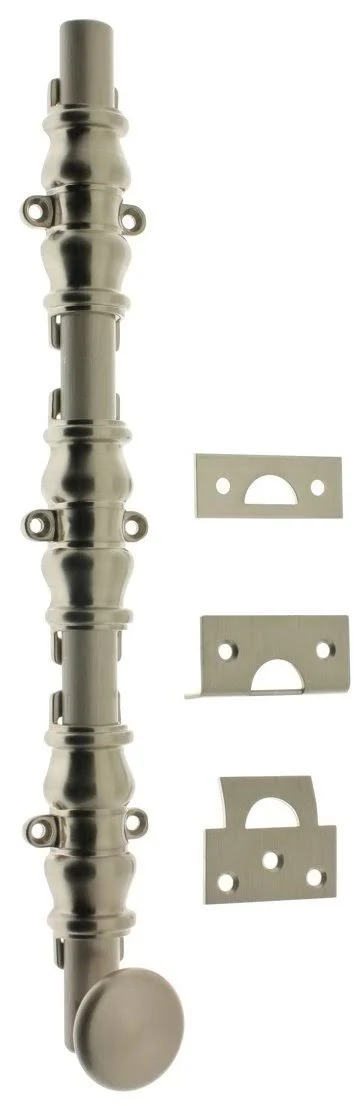 idh by St. Simons 11216-015 Solid Brass Ornamental Bolt with Round Knob Satin Nickel - 18 in.