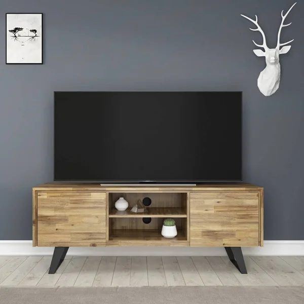 Wyndenhall Mitchell Solid Acacia Wood 63 inch Wide Modern Industrial TV Media Stand for TVs Up to 70 Inches - Distressed Golden