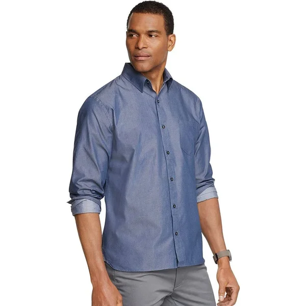 Van Heusen Men's Never Tuck Long Sleeve Button Down Shirt