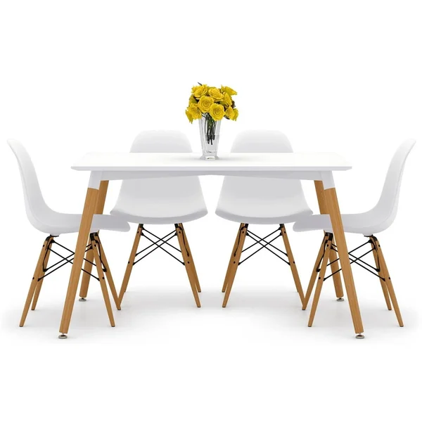 Vincent 5-Piece Dining Set - Wood Top - White