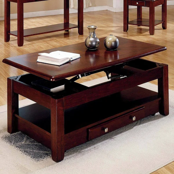 New Lift Top Storage Cocktail Coffee Table Cherry Finish Furniture with Casters - 46" x 26" x 18"
