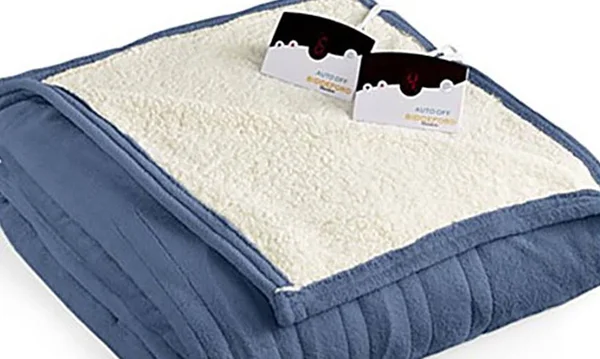 Pure Warmth Microplush Sherpa Electric Heated Blanket King Denim - Blue