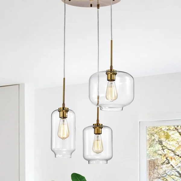 Warehouse of Tiffany IMP07 Ole Satin Gold 3-Light Metal Glass Chandelier