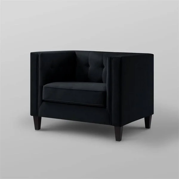 Posh Living Phoenix Velvet Button Tufted Club Chair Black