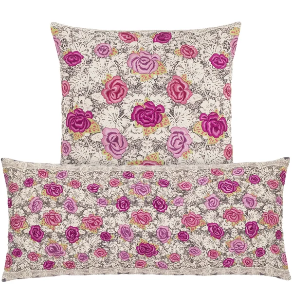 Pine Cone Hill Roses Embroidered Decorative Pillow