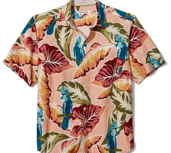 Tommy Bahama Men's Flock N Roll Camp Shirt - Pale Ginger - Size XXL