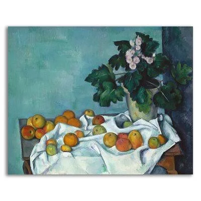 Still Life with Apples and A Pot of Primroses by Paul Cezanne - Painting Print on Canvas Red Barrel Studio Size: 32x22 H x 40x22