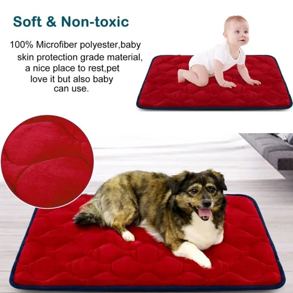 (120cm, Red) - Dog Bed Mat Washable - Soft Fleece Crate Pad - Anti-Slip Matress for Small Medium Large Pets by HeroDog