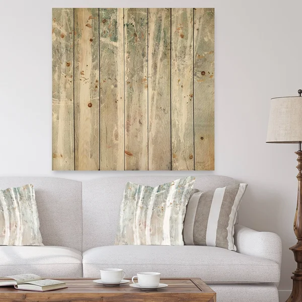 Designart 'A Woodland Walk Into The Forest V' Modern Farmhouse Print on Natural Pine Wood - Grey - 16 in. Wide x 16 in. High