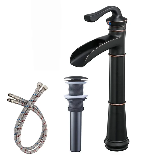 VIBRANTBATH Vessel Sink Faucet Waterfall with Pop Up Drain - Oil Rubbed Bronze