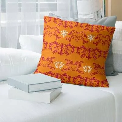 Tampa Bay Throwback Football Baroque Square Pillow Cover East Urban Home Color: Orange/Pink/White - Size: 14x22 x 14