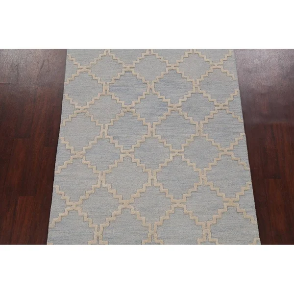 Trellis Geometric Contemporary Oriental Area Rug Hand-Tufted Wool Carpet 5x8 - Size: 5& x 8&, Blue