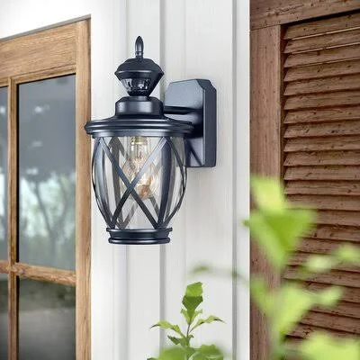 Darby Home Co Kansas 1500 Motion Activated Decorative 1-Light Outdoor Wall Lantern - Black