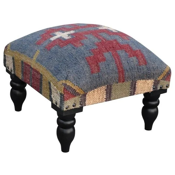 Handmade Kilim Ottoman Footstool (India) - 15" x 15" x 12" (15" x 15" x 12"), Blue, Herat Oriental
