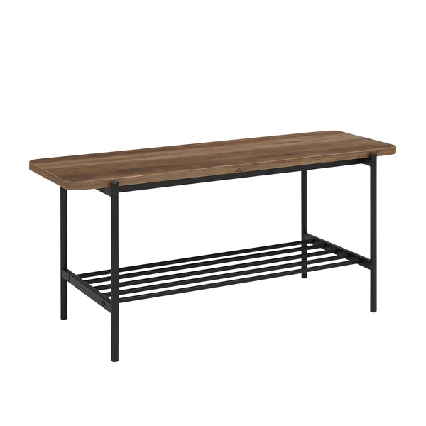 Walker Edison Athena 40 Wood Bench with Metal Shelf