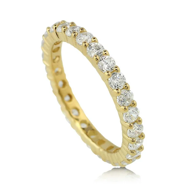 BERRICLE Gold Flashed Sterling Silver Cubic Zirconia CZ Anniversary Wedding Eternity Band Ring Size 5 - Holiday Gift