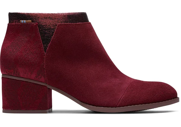Toms - Women's Loren Burgundy Suede Textile Snake Booties