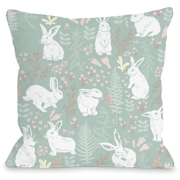 Easter Bunny Print Indoor Throw Pillow by OneBellaCasa, 20 inchx20 inch, Size: 20 inch x 20 inch, Green