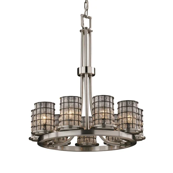 Justice Design WGL-8766-10-GRCB-MBLK Wire Glass Dakota - 9 Light Ring