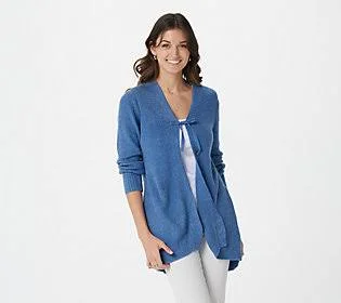Logo by Lori Goldstein Ribbed EyelashCardigan - Size Medium, Bijou Blue