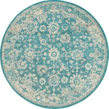 Bungalow Rose Ernst Turquoise/Gray Area Rug, Size: Round 3'3 inch, Blue