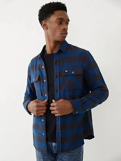 Men's Plaid Utility Shirt, Blueberry, Size 3X Large, True Religion