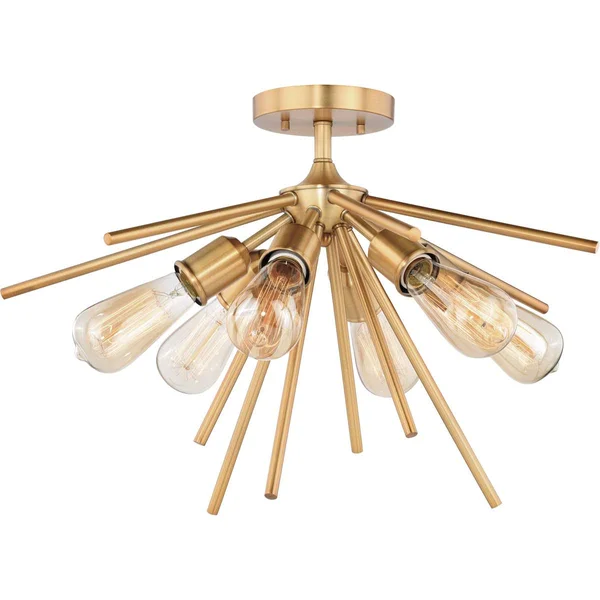 Semi Flush 6 Light Fixtures with Natural Brass Finish Steel Material Medium 24x22 360 Watts