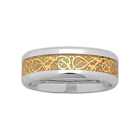 Mens Two-Tone Celtic Dragon Wedding Band, 10, Two Tone