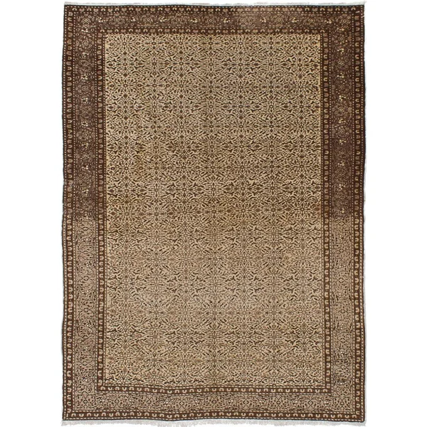 ECARPETGALLERY Hand-Knotted Kayseri Vintage Cream - Brown Wool Rug - 6&8 x 9&2 - Cream/ Dark Brown