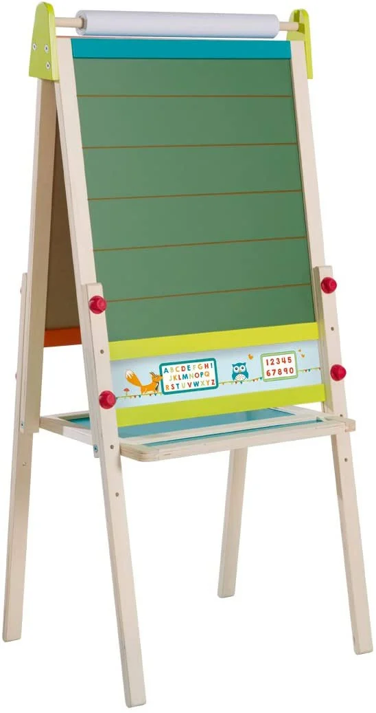 Roba ABC Owl Board - Height-Adjustable Standing Board with Writing Board Lined & Magnetic Drawing Board, ABC & Shelf, Chi
