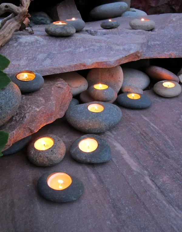 Handmade Tealight Candle Holders Rock Stone Candle Holder Light Tea Natural Decor 3 Set