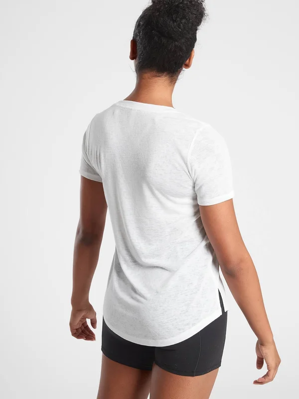 Athleta Women's Breezy Scoop V Tee Bright White Petite Size L