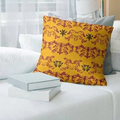 Arizona Football Baroque Square Pillow Cover East Urban Home Color: Yellow/Pink/Black, Size: 16x22 x 16
