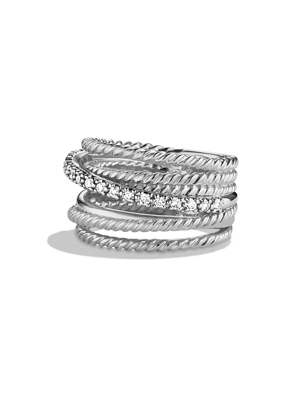 David Yurman Crossover Wide Ring with Diamonds - Silver 7
