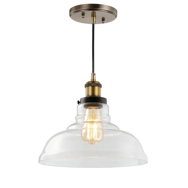 11x22 Metal/Glass Litchfield Farmhouse Pendant (Includes Energy Efficient Light Bulb) Brass - Jonathan Y 79755909