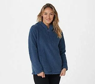 Koolaburra by Ugg Cozy Brushed Back Sherpa 1/4 Zip Hoodie - Size Large, Dusty Blue