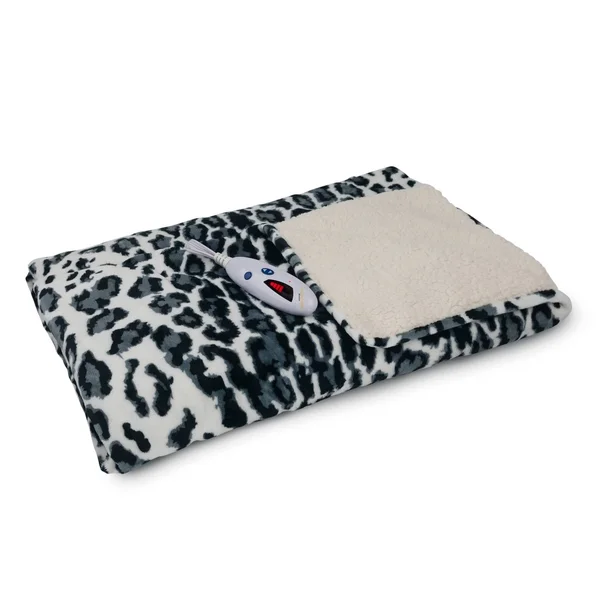 62" x 50" Velour & Sherpa Electric Throw Blanket Snow Leopard - Biddeford Blankets