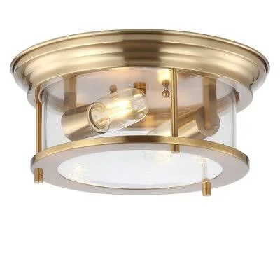 2-Light Simple Flush Mount Light Brass Gold by Ceballos Charlton Home