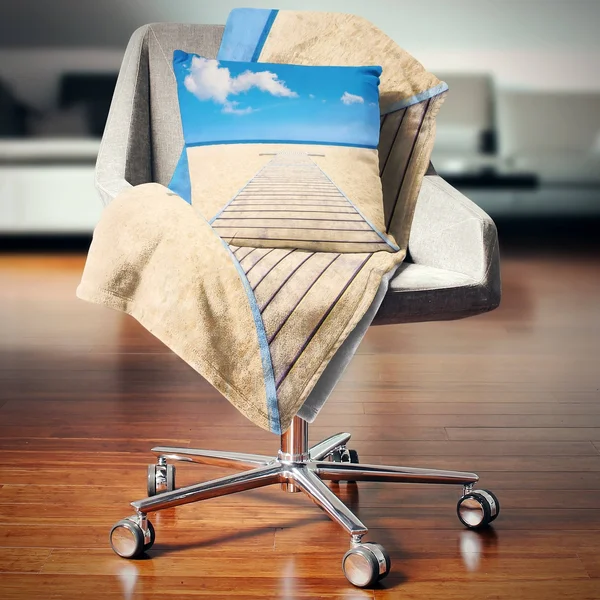 Designart 'Beach and Sea with Wooden Floor' Blue Seashore Throw Blanket - 71 in. x 59 in.