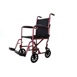 Lightweight Aluminum Transport Chair Wheelchair - Fixed Full Arms, 19x22 Seat Burgundy