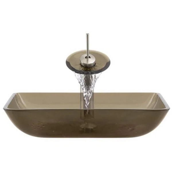 G10-Desert Glass Vessel Brushed Nickel Bathroom Ensemble with Pop Up Drain