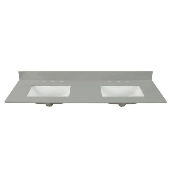 Home Decorators Collection 61 in. W x 22 in. D x 0.75 in. H Quartz Vanity Top in Earth Gray with White Basin TH0380