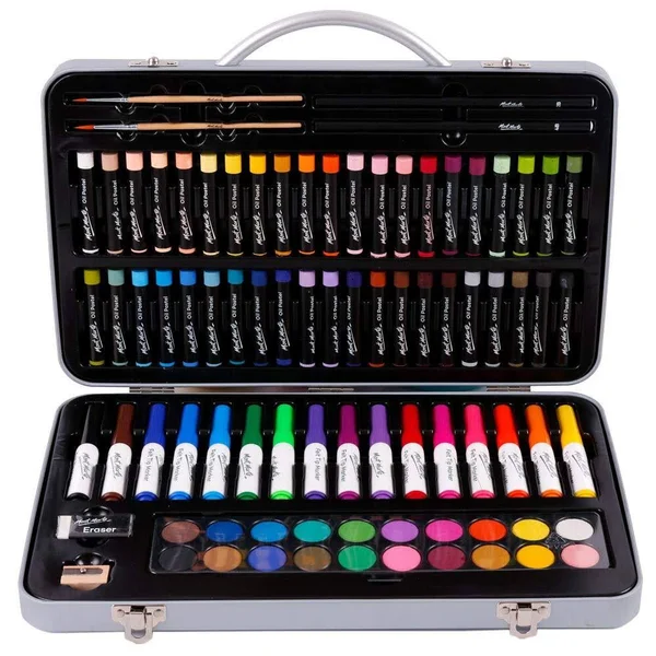Mont Marte Studio Essentials Mixed Media Art Set 85 PIECE. Includes Watercolour Paints, Oil Pastels, Markers, Pencils and More w