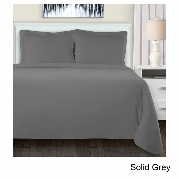Superior Reversible Brushed Cotton Flannel Trellis Duvet Cover Set (Solid Grey - 3 Piece - King/California King - Modern & Conte