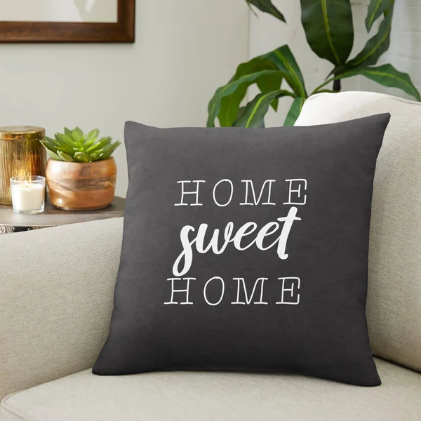 18x22 Suede Gunmetal Gray and White Home Sweet Home Decorative Square Pillow